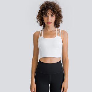 MAYLIFY Women's Medium Support Sports Bra Strappy Back Wirefree Removable Cups Longline Yoga Crop Top Bra