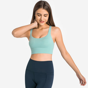 MAYLIFY Fitness Yoga Running Cropped Top Women Sports Wear Gym Solid Tank Tops Athletic Push Up Sports Strappy Bra Tops