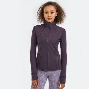 Women's Running Jacket Slim Fit and Cottony-Soft Handfeel Sports Tops with Full Zip Side Pocket