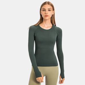 YOGA Women's Seamless Long Sleeve Running Top Gym Sports Workout Casual T-Shirts with Thumb Holes
