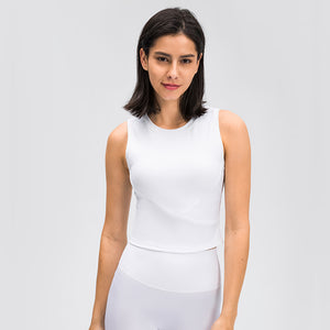 MAYLIFY YOGA Women's High Neck Longline Sports Bra Racerback Crop Top Yoga Tank Top with Built in Bra