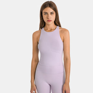 YOGA Cotton Summer Gym Sleeveless Vest Tops for Women Light Elastic Running Crop Top  Crew Neck Yoga Shirt