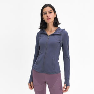 Women's Running Jacket Slim Fit and Cottony-Soft Handfeel Sports Tops with Full Zip Side Pocket with Thumb Hole