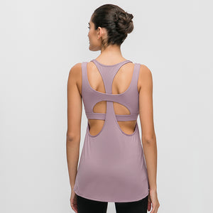 Women's Yoga Sleeveless Sport Tank Tops Workout Vest with bra Sportswear Training Baggy Exercise Gym Fitness Athletic Tee Shirt