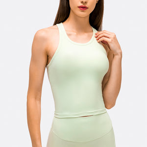 YOGA Women's High Neck Longline Sports Bra Racerback Crop Top Yoga Tank Top with Built in Bra
