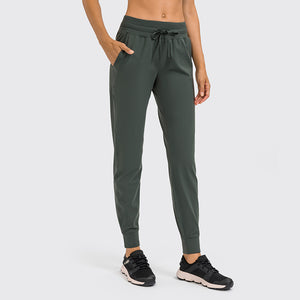 Women Breathable Drawstring Wide Leg Trousers Workout Fitness Slim Fit Side Pockets Sport Pants Jogger Sweatpants