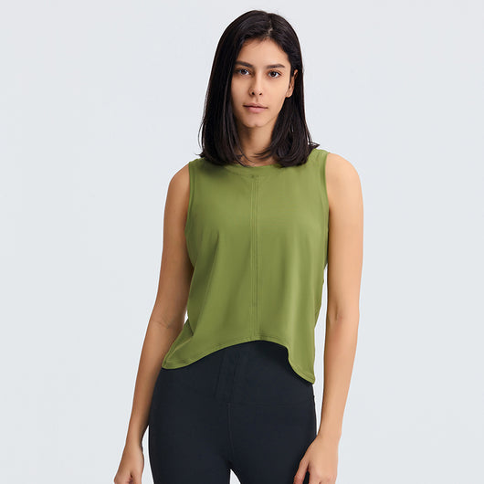 YOGA Cotton Summer Gym Sleeveless Vest Tops for Women Light Elastic Running Crop Top Loose Crew Neck Yoga Shirt
