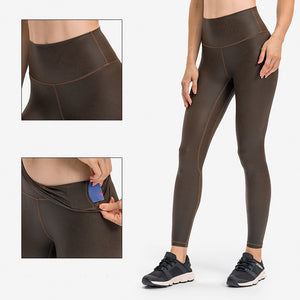 MAYLIFY Women's Fashion Coated Faux Leather Legging High Waist Pants Workout Tights