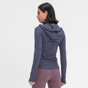 Women's Running Jacket Slim Fit and Cottony-Soft Handfeel Sports Tops with Full Zip Side Pocket with Thumb Hole