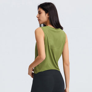 YOGA Cotton Summer Gym Sleeveless Vest Tops for Women Light Elastic Running Crop Top Loose Crew Neck Yoga Shirt
