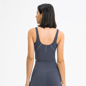 MAYLIFY Women Sports Bra Longline Crop Tank Top Padded Workout Running Yoga