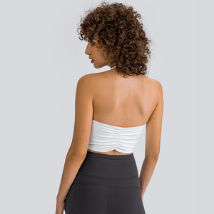 MAYLIFY Padded Sports Bra Wirefree Mid Impact Yoga Bras Unique Cross Back Strap for Gym Yoga