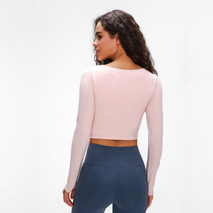 MAYLIFY Long Sleeve Crop Tops for Women Workout Seamless padded Crop T Shirt Top
