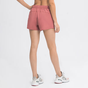 Women's Running Shorts Elastic High Waisted Shorts Pocket Sporty Workout Shorts Quick Dry Athletic Shorts Pants