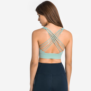 MAYLIFY Fitness Yoga Running Cropped Top Women Sports Wear Gym Solid Tank Tops Athletic Push Up Sports Strappy Bra Tops