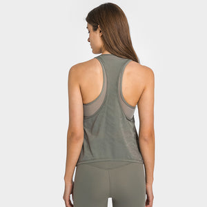 MAYLIFY Women's 2 in 1 Yoga Workout Mesh Shirts Activewear Racerback Sports Tank Tops