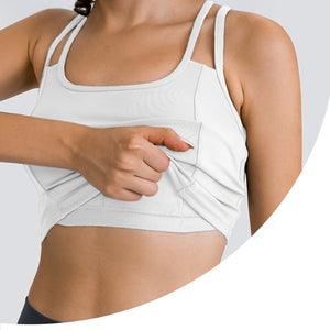 MAYLIFY Women's Medium Support Sports Bra Strappy Back Wirefree Removable Cups Longline Yoga Crop Top Bra