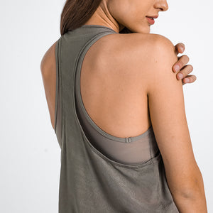 MAYLIFY Women's 2 in 1 Yoga Workout Mesh Shirts Activewear Racerback Sports Tank Tops