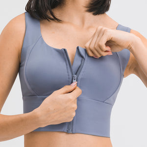 MAYLIFY Sports Bra Zip Front Wireless with Removable Pads Yoga Bra for Workout Fitness