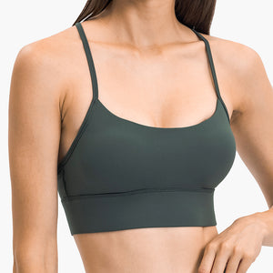 MAYLIFY Women's Low Impact Strappy Padded Sports Bra for Women Y Racer Back Spaghetti Straps Yoga Bra Tops