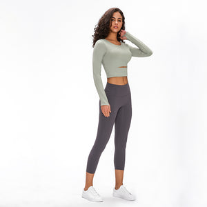 MAYLIFY Long Sleeve Crop Tops for Women Workout Seamless padded Crop T Shirt Top