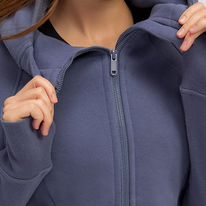 MAYLIFY Women's Running Jacket Hoodie Sports Thick warm Tops with Full Zip Side Pocket