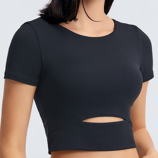 Womens Workout Gym Crop Tops Short Sleeve Yoga Running Tank Tops Sport Shirt