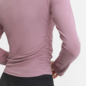 Women's long sleeve round neck sports Running fitness top slim fit breathable yoga cross fold long sleeve