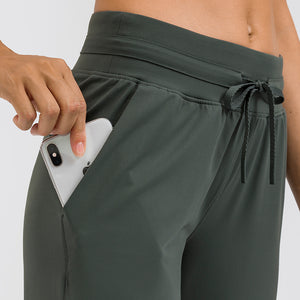 Women Breathable Drawstring Wide Leg Trousers Workout Fitness Slim Fit Side Pockets Sport Pants Jogger Sweatpants