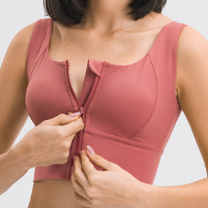 MAYLIFY Sports Bra Zip Front Wireless with Removable Pads Yoga Bra for Workout Fitness