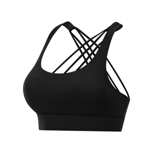 Padded Sports Bra Wirefree Mid Impact Yoga Bras Unique Cross Back Strappy for Gym Yoga