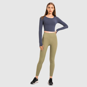 Women's Cropped Long Sleeve Athletic Workout Yoga Shirts Crop Top with Thumb Hole