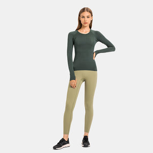 YOGA Women's Seamless Long Sleeve Running Top Gym Sports Workout Casual T-Shirts with Thumb Holes
