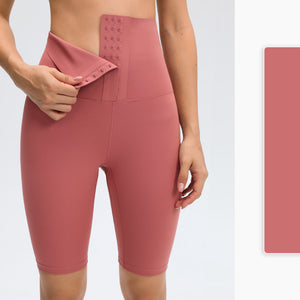 Yoga Pants Ladies High Waist Coated Sports Fitness Shorts Breasted Abdominal Sweat Pants Corset