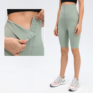Yoga Pants Ladies High Waist Coated Sports Fitness Shorts Breasted Abdominal Sweat Pants Corset