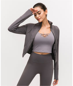 Womens Lightweight Full Zip Running Track Jacket Workout Slim Fit Yoga Sportwear with Thumb Holes