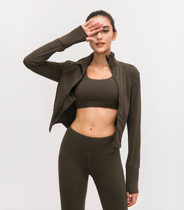 Womens Lightweight Full Zip Running Track Jacket Workout Slim Fit Yoga Sportwear with Thumb Holes