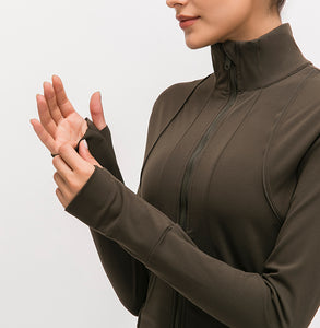 Womens Lightweight Full Zip Running Track Jacket Workout Slim Fit Yoga Sportwear with Thumb Holes