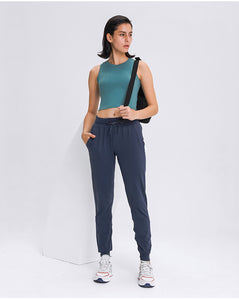 Women Breathable Drawstring Wide Leg Trousers Workout Fitness Slim Fit Side Pockets Sport Pants Jogger Sweatpants