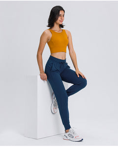 Women Breathable Drawstring Wide Leg Trousers Workout Fitness Slim Fit Side Pockets Sport Pants Jogger Sweatpants