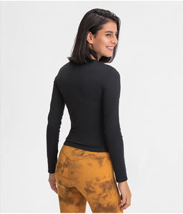 Women's long sleeve round neck sports Running fitness top slim fit breathable yoga cross fold long sleeve