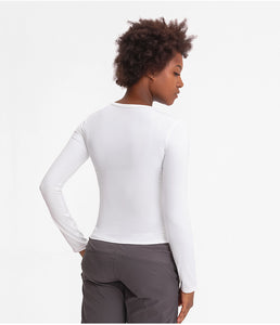 Women's long sleeve round neck sports Running fitness top slim fit breathable yoga cross fold long sleeve