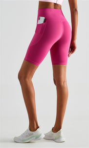 MAYLIFY High Waist Yoga Shorts for Women's Tummy Control Fitness Athletic Workout Running Shorts with Deep Pockets