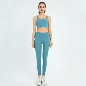 Ribbed Workout Outfits for Women 2 Piece Seamless Sport Bra High Waist Yoga Leggings Set