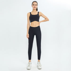 Ribbed Workout Outfits for Women 2 Piece Seamless Sport Bra High Waist Yoga Leggings Set