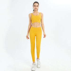 Ribbed Workout Outfits for Women 2 Piece Seamless Sport Bra High Waist Yoga Leggings Set