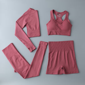 Women's Tracksuits Sets Sportsuit Set Soft Comfy Quick-Drying Running Jogging Gym Workout Sweatsuit 4 Piece Set Sports Bra,T-Shirt and 2 pcs Pants Ladies Sportwear Sets Yoga Clothing
