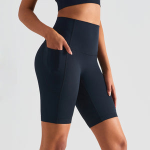 MAYLIFY High Waist Yoga Shorts for Women's Tummy Control Fitness Athletic Workout Running Shorts with Deep Pockets