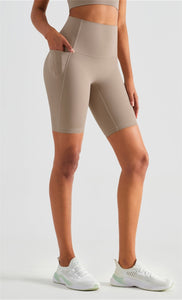 MAYLIFY High Waist Yoga Shorts for Women's Tummy Control Fitness Athletic Workout Running Shorts with Deep Pockets