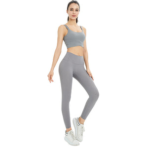 Ribbed Workout Outfits for Women 2 Piece Seamless Sport Bra High Waist Yoga Leggings Set